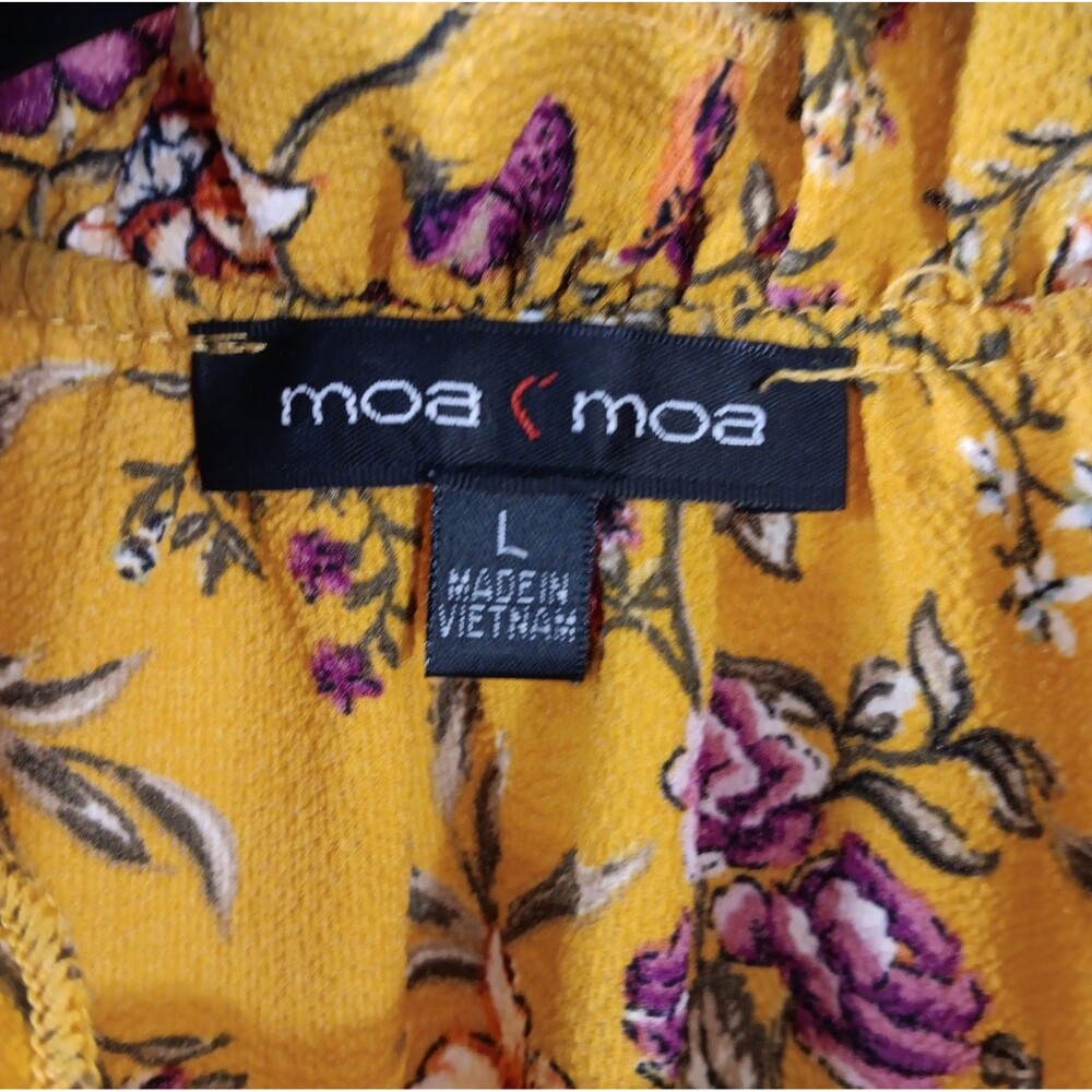 Moa Moa Blouse Women's Size Large Floral Tie And Ruffle At Neck Elastic At Wrist - Picture 2 of 7